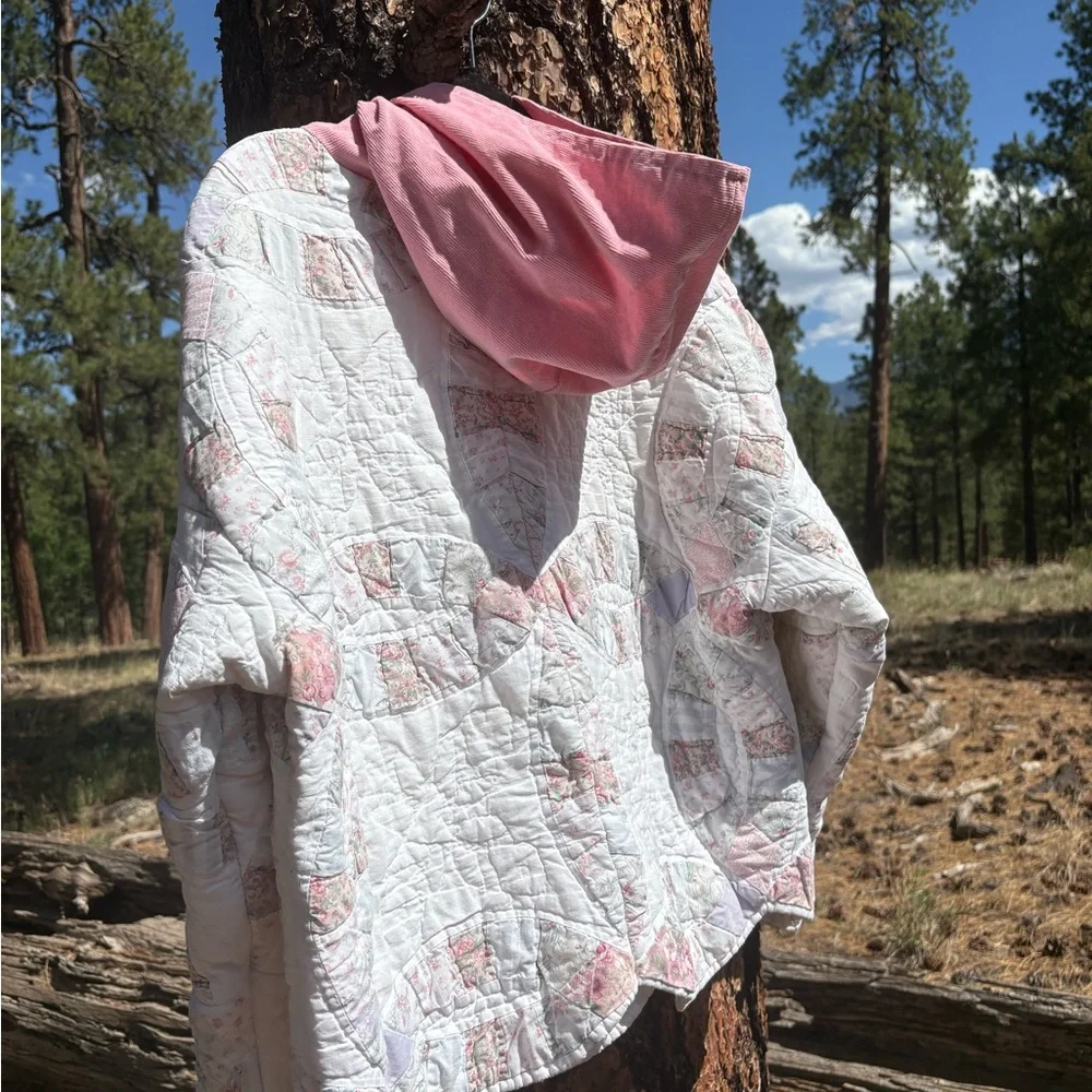 Quilted Jacket with Pink Corduroy Hood - Picture 3 of 6